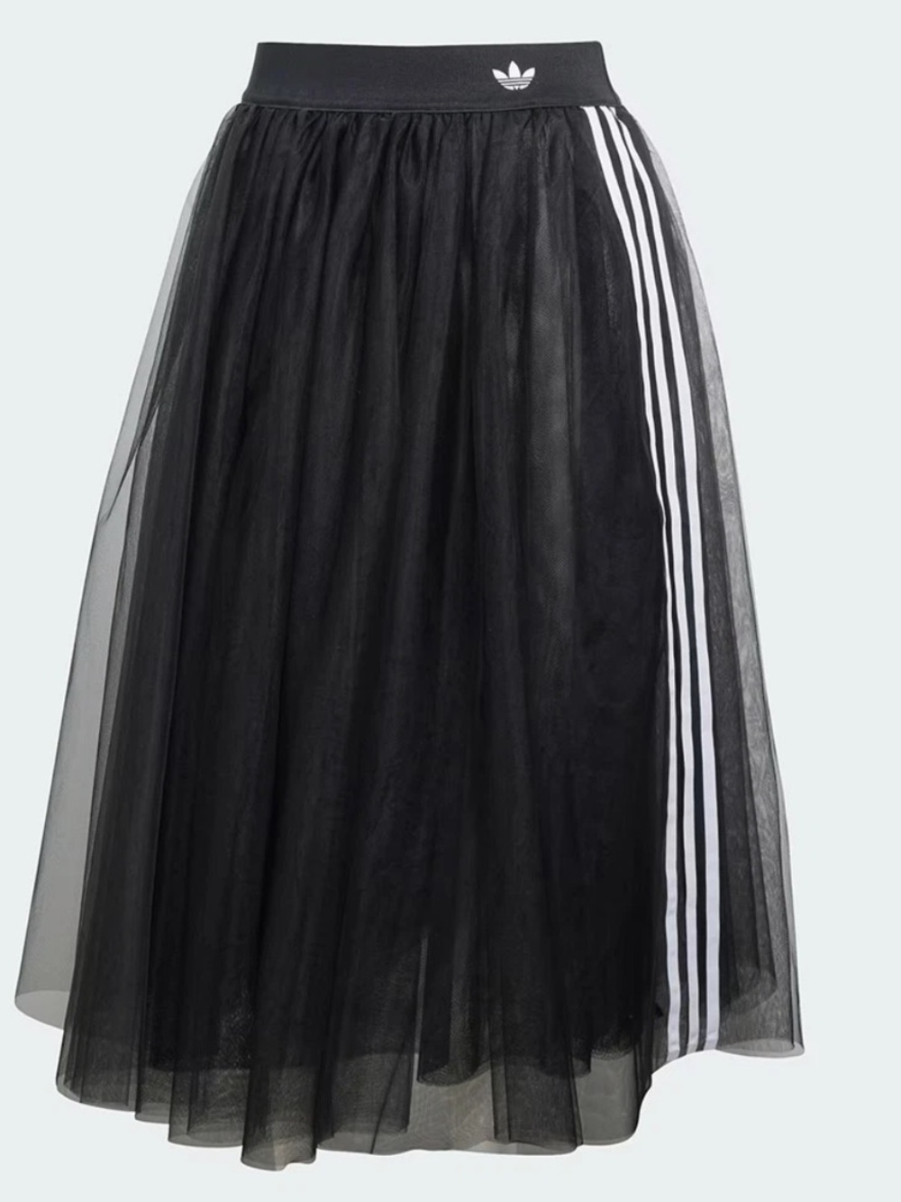 adidas Black Tulle Midi Skirt with White Signature Stripes